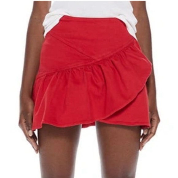 MOTHER The Minx Mini Denim Skirt In Red Ribbon Size 29 - Picture 3 of 14